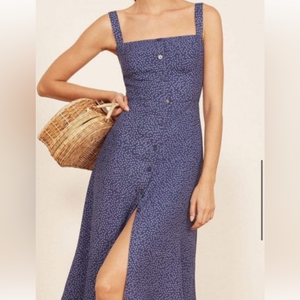 Perfect Reformation spring summer midi dress. Persimmon style color hyacinth.